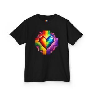 Camiseta Infantil Corazón Arcoíris Pixel – Color, Diversión y Estilo Retro